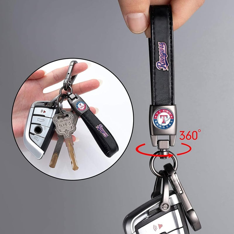Kaleduo for TX Rangers Baseball Fans Car Keychain with Tire Valve Caps, Car Keyring and Valve Stem Caps Compatible with Key Fob Holder, Delicate Gifts for Men Women, Rangers - Image 2
